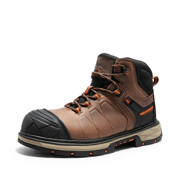 Men's Non-Slip Steel Toe Leather Work Boots - DARK BROWN -  0